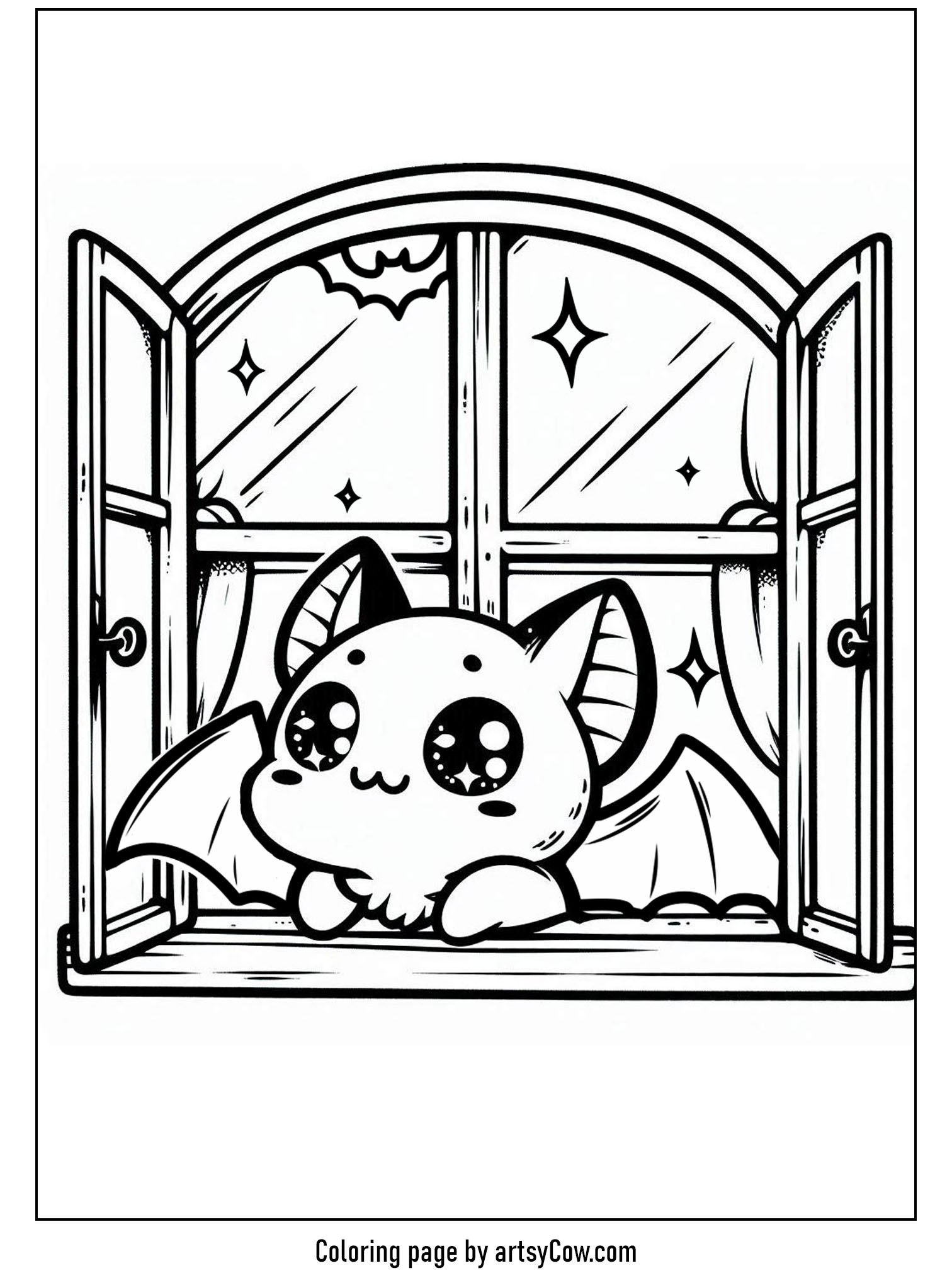 halloween coloring pages with bats, Bat at the Window on Halloween